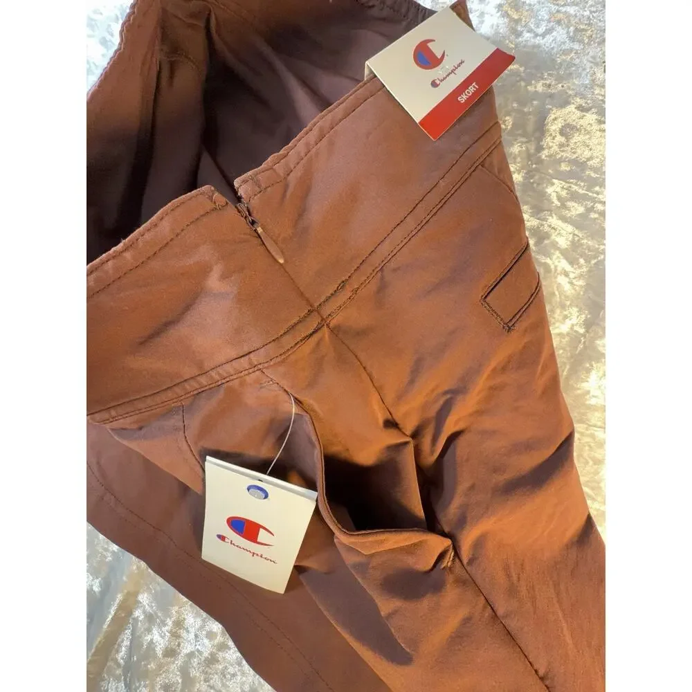 Champion Brown Athletic Skort Womens 10 NWT Stretch Moisture Wicking‎ Pockets
